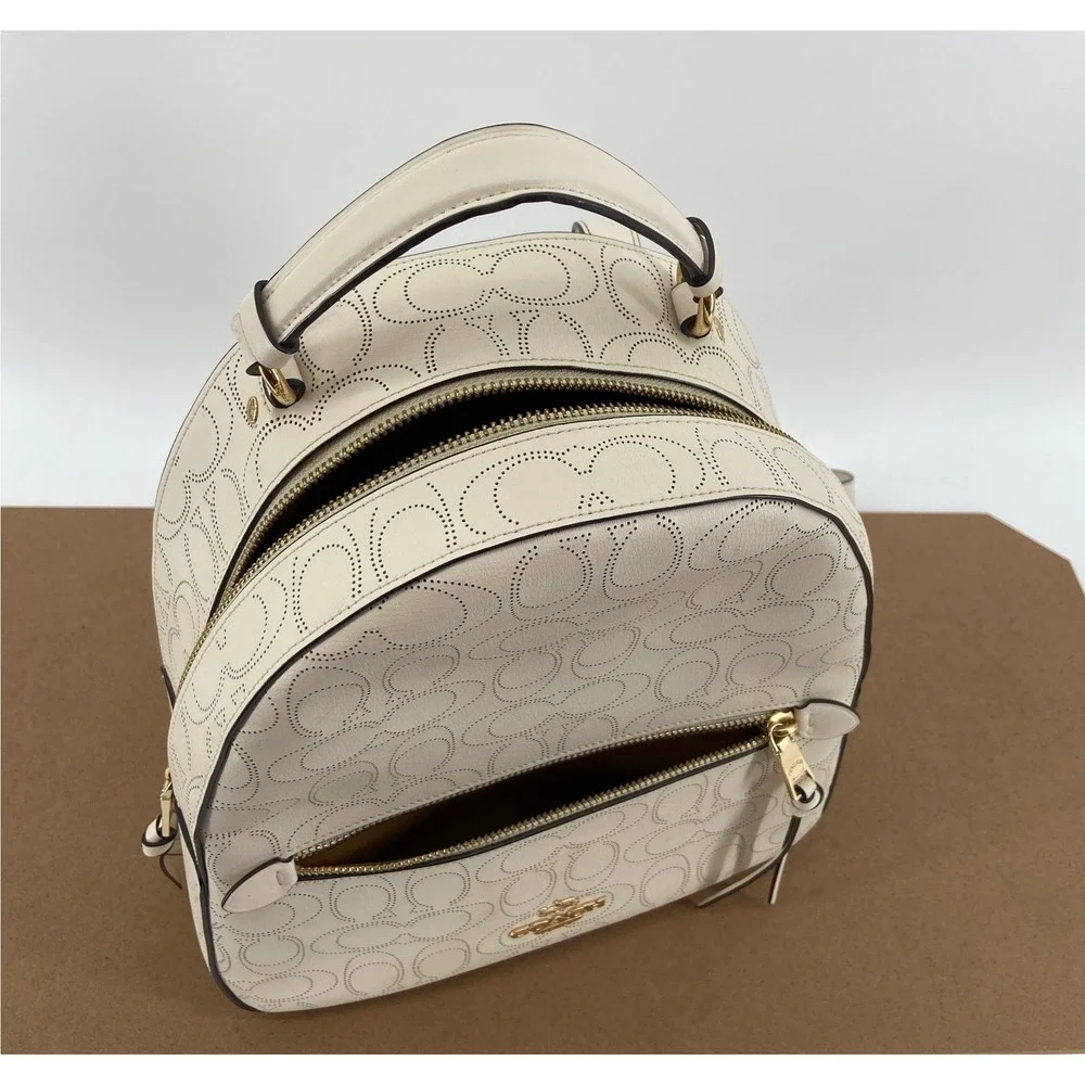 Coach Jordyn Backpack Chalk White Perforated Signature Leather Bag F72645